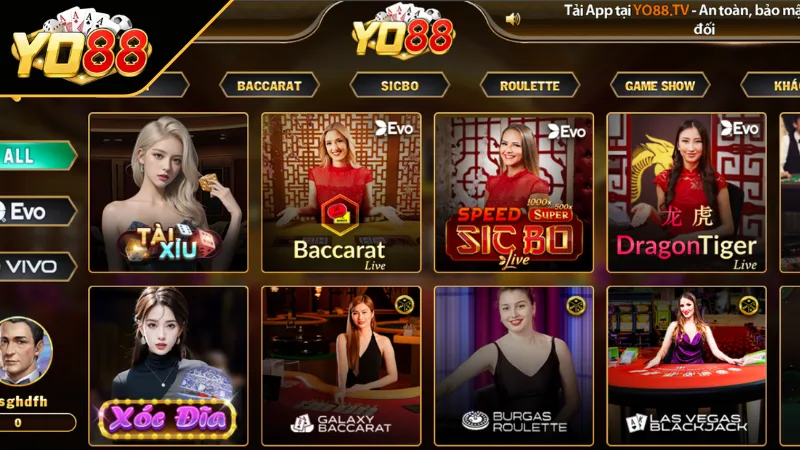 Tham gia vào sảnh Casino Live